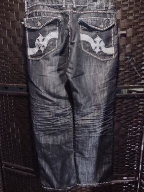 PATRONCITO Men's Denim Bootcut Embroidery Black Jeans 36/30